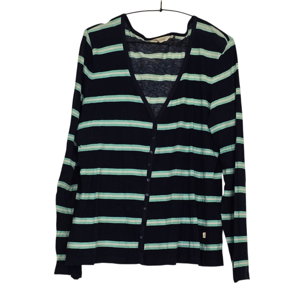 Tommy Bahama Womens Cotton Light Wt Navy Blue/mint Green Stripe Sz.M Cardigan